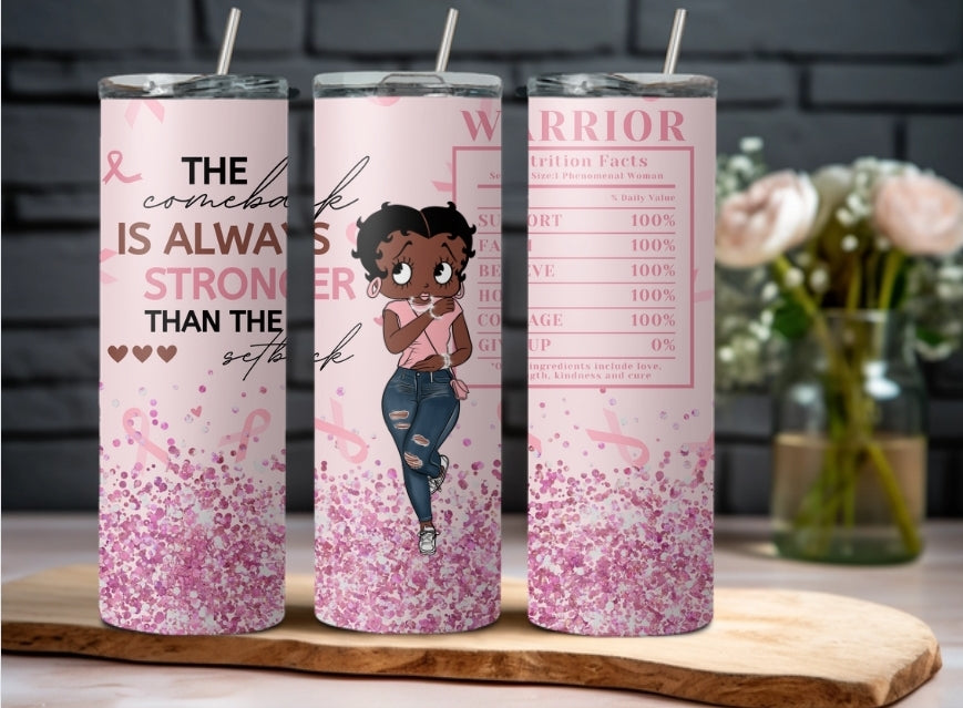 Breast Cancer Betty Boop Warrior 20oz Stainless Steel Tumbler