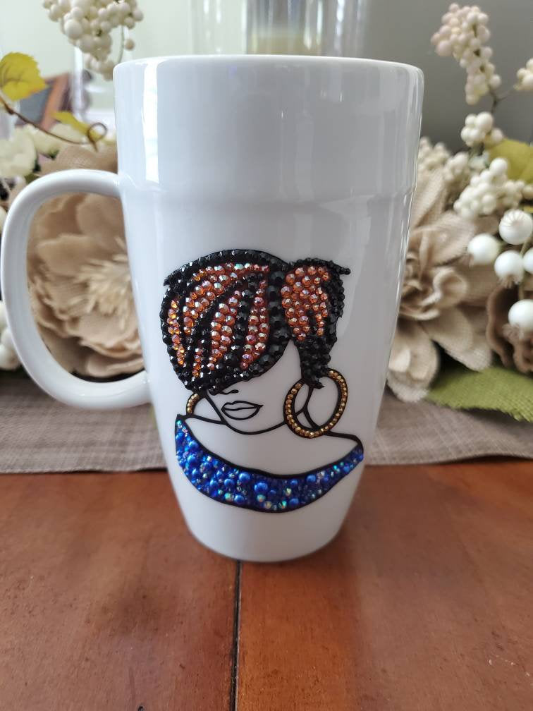 Custom Coffee Mug: Beautiful Lady Blinged Coffee Mug, Tumbler or Wineglass.